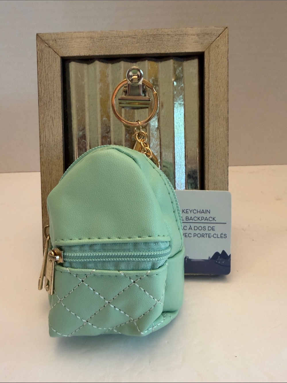 Mini Quilted Backpack Keychain - Mint
